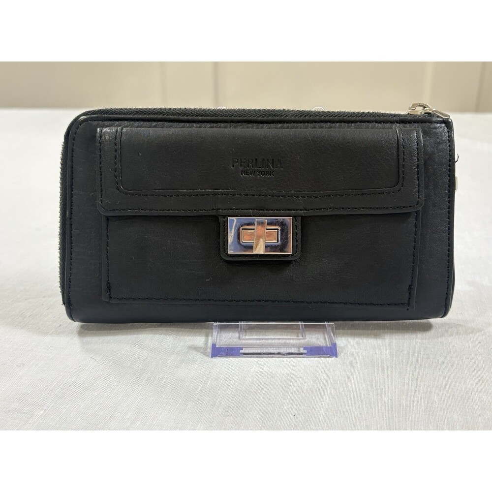 Perlina New York Women’s Black Leather Clutch Wallet